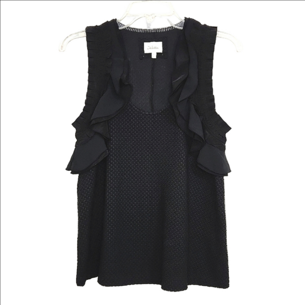Anthropology Deletta Black Sleeveless Ruffled Tank, Size S ~ EUC